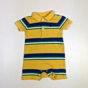 Ralph Lauren Romper Baby Boys Sz 3m Yellow Polo Stripe Outfit Preppy Classic